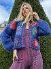 Femmes Tricots T-shirts Gypsylady Tricoté Bloc Motif Pull Cardigan À La Main Crochet Femmes Bohème Laides Dames Automne Bleu Bobo Manteaux 230324