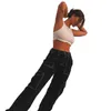 Kvinnors jeansfickor Patchwork High midja Streetwear Straight Jean Femme Black 100 Cotton Cargo Pants 230324