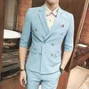 بدلات الرجال 2023 Safari Suit 7 Colors Summer Wedding Mens Half Sleeve with Pant Men Fashion Blazer Jaqueta Masculina1