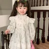 Girl Dresses Baby Girls Flowers Cotton Linen Casual Dress For Kids Flare Sleeve Spring Fall Plaid Preppy Lace Outfit Child
