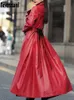 Giacche da donna Nerazzurri Autunno Maxi Trench in pelle rossa Pu per donna Cintura a maniche lunghe Doppio petto Elegante sfilata di lusso Moda 2023 230324
