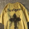 Damen-T-Shirt, schlichtes Retro-amerikanisches Hip-Hop-Kreuz-Kurzarm-T-Shirt für Männer, lockere europäische Marke und halblange Tops, Y2K 230323