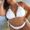 Dames badmode sexy plus size zwempak bikini set vrouwen solide kleur veter halter zwempak bikini bikini black witte wijn rood