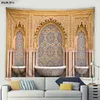 Tapissries 3D Marockan Art Architectural Tapestry Islamiska retro Geometriska mönster Vägg hängande vardagsrum sovrum heminredning filt 230324