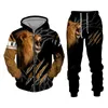 Autumn and Winter Men's Tracksuit 3d Lion Print dragkedja hoodies tröjor byxor sätter avslappnade herrkläder kvinnors träning006