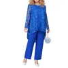 Women's Plus Size Pants Women Clothing Long Sleeve Lace Blouse Wide Leg Loose Two Piece Outfits Matching 2 Sets Outfit 230324