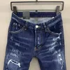 Jeans para hombres Starbags DSQ Fashion Trendy Men's Wash Worn Holes Patches Paint Ink Trim Pies pequeños Azul