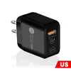 25w AC Quick Charge QC3.0 PD Charger USB Type C Mobile Phone Wall Charger Adapter For iPhone Samsung EU UK US Plug Dual Ports Fast Charger