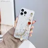 Custodie morbide in TPU con glitter a forma di cuore di fiori per Iphone 14 Pro Max 13 12 11 XR XS X 8 7 6 Plus con cinturino da polso Chian Bracciale di perle Cover di lusso in lamina di coriandoli con paillettes