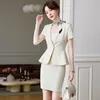 Zweiteiliges Kleid, Sommer, kurzärmelig, Damen-Geschäftsanzüge, formell, elegant, professionelle Blazer mit Rock und Tops, OL-Stile, Karriere- und Arbeitskleidungsset 230324