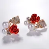 Boucles d'oreilles élégantes Rose rouge Zircon perle papillon pour les femmes rose tulipe fleur boucle d'oreille fille fête mariage bijoux