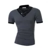 Hommes t-shirts marque chemise 2023 été solide mode col en v à manches courtes t-shirts mâle décontracté T-Shirt Slim hauts DD03