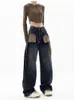 Damskie dżinsy amerykańskie styl streetwearu Patchwork Spodnie 2023 Modna workowate Y2K szeroką nogę dżinsową spodnie żeńskie ubrania 230324