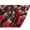 Kjolar 3xl hög midja blommig rockabilly veckad kvinnas sommarröd rosblomma bohe 50 -tal 60s vintage kjol midi överdimensionerade kläder 230324