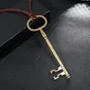 Pendant Necklaces Vintage Retro Long Chain Key Necklace Alloy Adjustable Bronze Genuine Leather Punk Choker For Women Men Fashion Jewelry