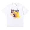 Liten 2023 Fashion Rhude Gradient Graphic Print High Quality Double Yarn Cotton Kort ärm T-shirt för män och kvinnor