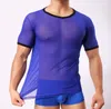 T-shirts pour hommes serrés et Sexy en maille transparente à manches courtes T-shirt de sport respirant YU678