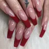 False Nails 24pcs Red-Edged French Coffin Detachable Decoration Long Ballerina Fake Full Cover Nail Tips Press On