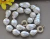 Chaînes Z10618 Natutal 19" 35mm Drop Baroque White Reborn Keshi Pearl Collier CZ