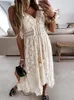 Casual Dresses 2023 Summer Women Dress Beach Style Elegant White Lace Spaghetti Srap Sundress Female Fashion Hollow Out Boho Long Maxi