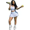 Groothandel tweedelig jurk Designer Designer Baseball uniforme outfits vast geplooide rok vierkante kraag gewas tanktops Twee 2 -delige set vrouwen kleding 9575