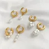 Dangle Earrings Fashion Natural Pearls Classic Gold Plated Stainless Steel Ear Buckle Circle Huggie For Women Jewelry