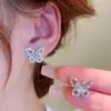 Boucles d'oreilles papillon creuses scintillantes pour femmes, en cristal Zircon, pour cadeau de fête, bijoux à la mode