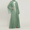 Etnische kleding kralen open abaya dubai turkije lente zomerfeest solide moslim mode hijab jurk riem gorde abayas voor vrouwen kimono islam kaftan 230324