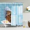 Rideaux de douche Chat rideaux de douche salle de bain mignon tissu 3D avec crochets drôle imperméable ou tapis 230324