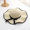 Wide Brim Hats Women Bowknot Straw Weave Wavy Sunscreen Outdoor Beach Sunhat Cap HatWide