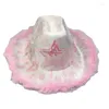 Bérets plume étoile rose vache chapeau carnaval fête corde boucle Western Cowboy décontracté Sequin Costume