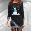 Casual Dresses 2023 Elegant Dress Women's Round Neck Long Sleeve Irregular Hem Christmas Print Vestido Navidad Mujer