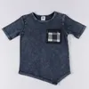 TシャツトップキッズTシャツ夏の短袖服児童服デニムブルー不規則なTシャツブラックジッパーポケット230323
