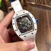 Mekaniska klockor Luxury Mens Watch Richa Milles White Ceramic Automatic Hollowed Out Luminous Tape Personlig vattentät schweizisk rörelse /49pedd