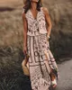 Casual klänningar Lång klänning Summer Kvinnor ärmlöst bokstav tryck V Neck blixtlåsficka uppdelad strandsemester för