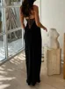 Casual Dresses CHRONSTYLE Women Backless Strap High Split Dress Summer Lace Patchwork Party Long Nightclub Beachwear 2023 Female Vestidos