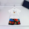 23ss meninos designer camisa de lapela t-shirt shorts terno marca conjuntos infantis gola redonda impressão shorts de manga curta camisas Conjunto de três peças Roupas infantis de alta qualidade a1