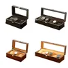 Cajas de relojes Cajas Embers Black Luxury Wood Grain Watch Box 3 ranuras 6 ranuras Caja de reloj mecánico de cuarzo Serie Caja de almacenamiento 230324