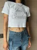 Womens Tshirt Letter Printed Diamond Crop Tops Short Sleeve Female Summer Baby Tee Fashion Y2k Streetwear Haruku Tops Women Clothes 230323