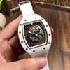 Mekaniska klockor Luxury Mens Watch Richa Milles White Ceramic Automatic Hollowed Out Luminous Tape Personlig vattentät schweizisk rörelse /49pedd