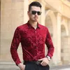 Men's Dress Shirts High Quality Black Velvet For Mens Stretch Clothes Red Velour Clothing Large Sizes Husband Party Elegant