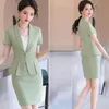 Tweedelige jurk Nieuwheid Green Summer Summer Short Sleeve Formele dames zakelijke pakken met rok en tops dames kantoor werk slijtage professionele blazers 230324