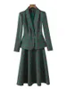 Tweede stuk Dres formeel rokpak elegante dames groene koffie plaid lange mouwen blazer aline voor zakelijke werkkleding 2 set 230324