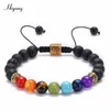 Strand Tree of Life Charm 7 ChakraS Stone kralen Bracelet Verstelbaar Gevlochten Touw Zwart Lava Rock natuurlijke yoga meditatie kralen strengen