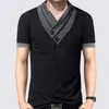 Hommes t-shirts marque chemise 2023 été solide mode col en v à manches courtes t-shirts mâle décontracté T-Shirt Slim hauts DD03