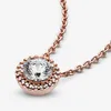 18K Rose Gold Round Sparkle Halo Necklace for Pandora 925 Sterling Silver Wedding designer Jewelry For Women CZ Diamond Gifts Necklaces with Original Box Set