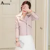 Women's Jacket Cute Faux Pu Leather Girls Black Pink Spring Outerwear Pockets Zipper Office Lady Coat Slim Biker s 230324