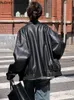 Damenjacken Streetwear Schwarz Leder Frauen High Street Oversize Reißverschluss Moto Casual Punk Mode Trend Lose PU Mantel 230324