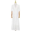 Casual Dresses Elegant White Maxi Dress For Women V Neck Half Sleeve High Waist Hollow Out Slim Spring Style Fashion