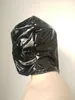 Kostümzubehör schwarze Kapuze Erwachsene Unisex Zentai-Kostüme Partyzubehör Halloween-Masken Cosplay-Kostüme PVC-Kunstledermaske mit offenen Netzaugen